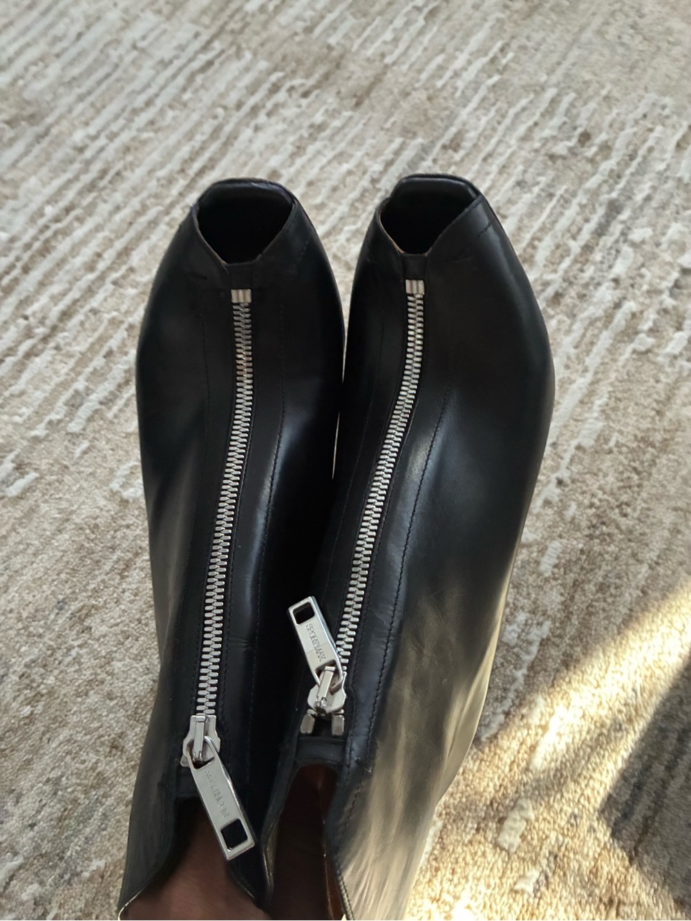 MaxMara Black Leather Front-Zip Ankle Booties